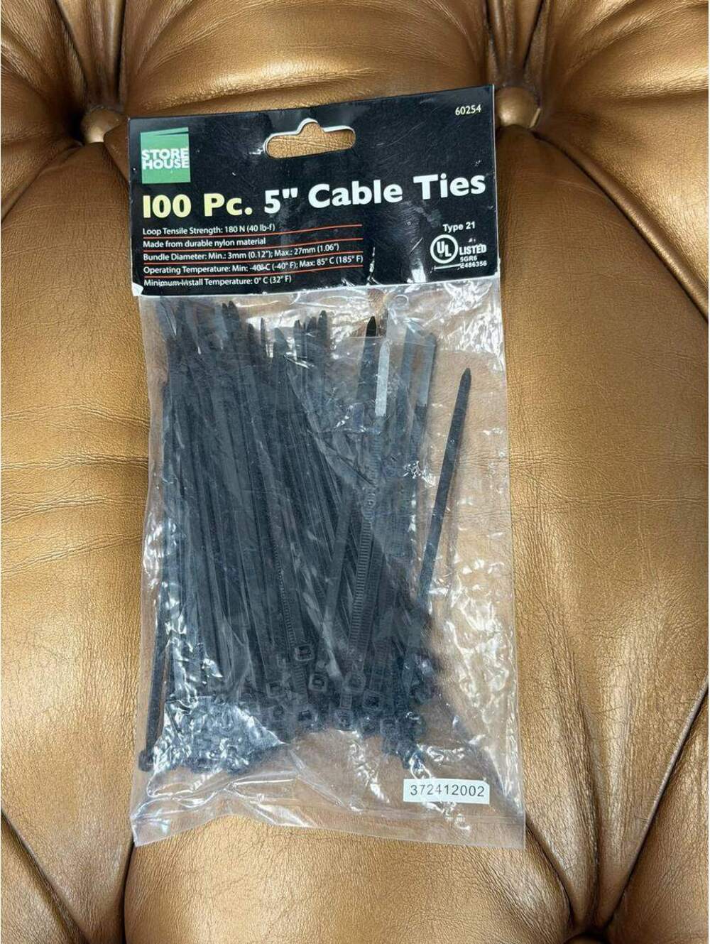 Store House 5" Light Duty Black Cable Ties Set TYPE 21